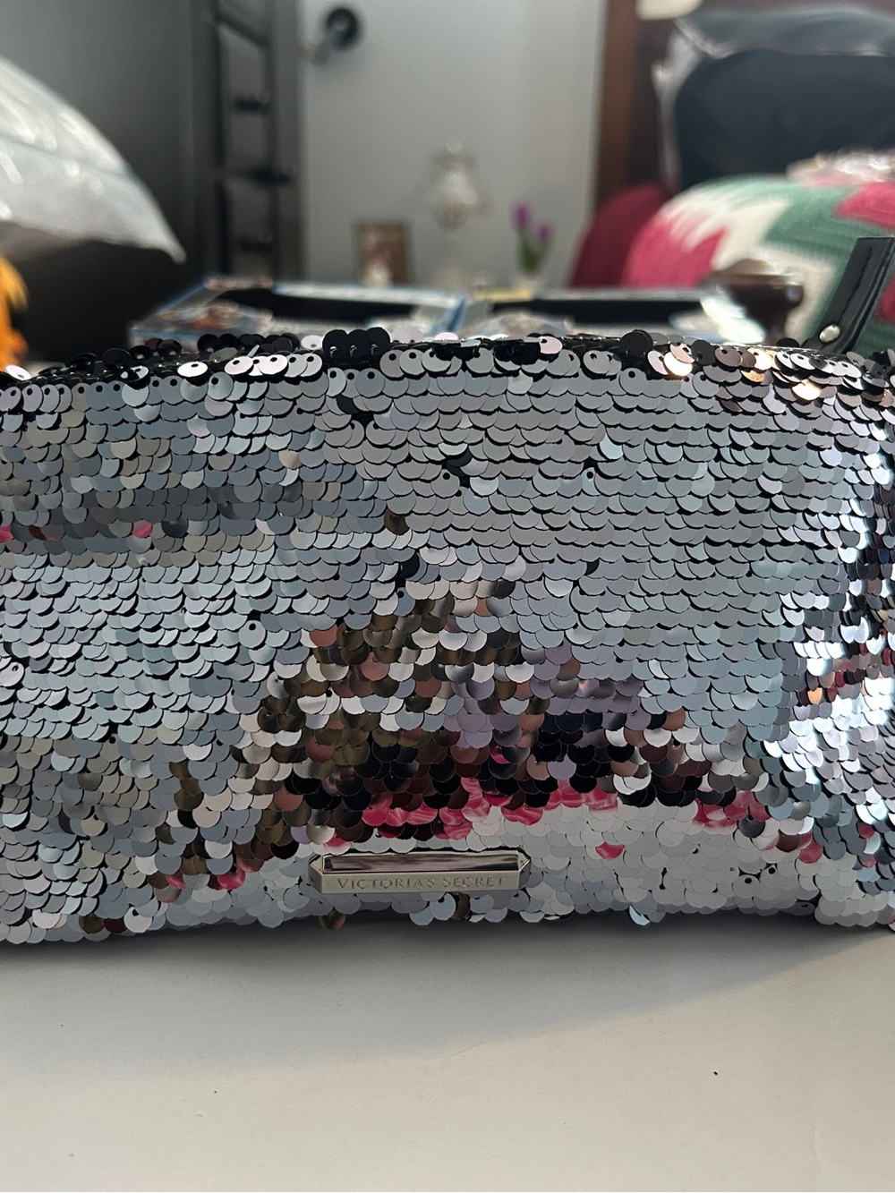 Victoria's Secret Silver Sequin Makeup Pouch
